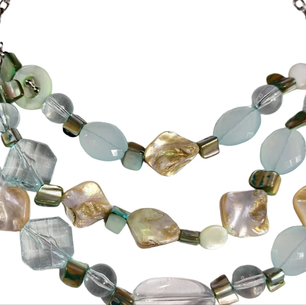 Women's Silver Tone Light Green Faux Mother of Pearls Necklace 10 Inches - Picture 10 of 16